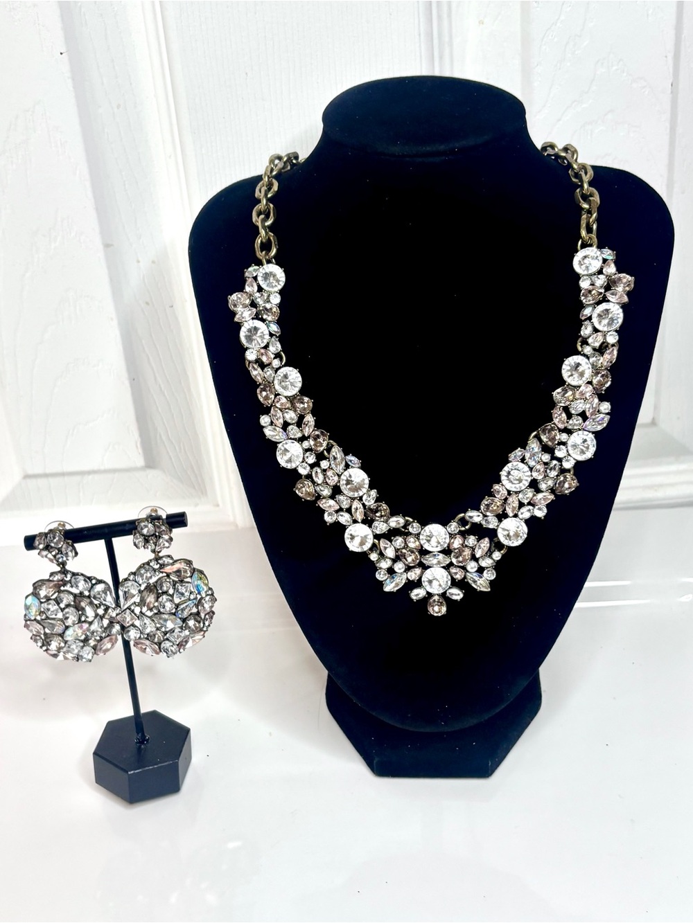 Stunning Clear Rhinestones Iridescent Crystals Necklace Chandelier Earrings